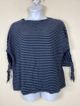 Chaps Womens Plus Size 1X Blue Striped Knit Cotton Shirt 3/4 Bowtie Sleeve - £10.19 GBP