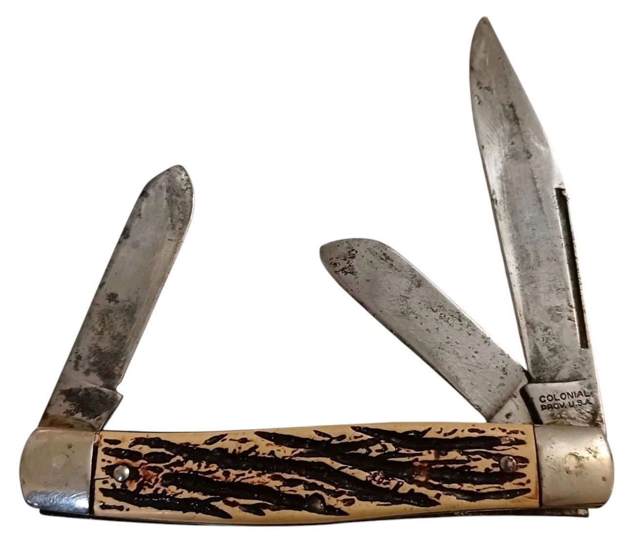 Colonial Pocket Knife 3 Blade Prov. USA  Faux Bone Handle - $9.85