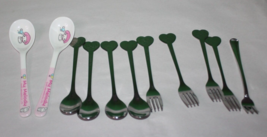11 Piece Hello Kitty My Melody Heart Handle Metal Spoons Fork Utensils - £38.94 GBP