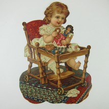 Victorian Trade Card XL Die Cut Baby Walker Chair with Toys Tea Embossed... - $29.99
