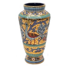 Italian Polychrome Vase Bird Gold Majolica Mosaic Maioliche Deruba Italy 8 x 4&quot; - £73.98 GBP