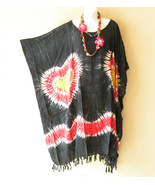 L24 Tie Dye 42&quot; Midi Blue Kaftan Plus Caftan Batwing Tunic Hippy Dress u... - $29.90