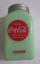 Drink Coca-Cola Disc Pepper Shaker Jadeite Glass Depression Style - £5.09 GBP