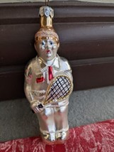  Christmas Ornament Handblown Tennis Player racquetball Made in Poland  - £15.74 GBP