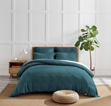 Washed Linen Teal Blue King/Cal King Duvet Cover Only - £100.84 GBP