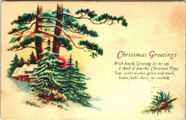 Christmas Greetings Winter Cabin Scene Pine Trees 1926 DB Postcard B11 - £3.17 GBP