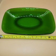 Vintage Clear Dark Green Glass Serving Platter  14&quot; x 8&quot; Rectangular - $15.84