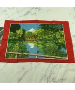 Vintage Mid Century New Zealand Souvenir Tea Towel Linen Red Mountain Park - $19.79