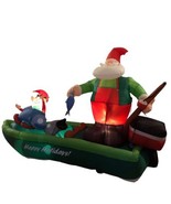 RARE Christmas Santa And Elf Fishing Boat Inflatable Airblown Blow Up #2205 - £236.32 GBP