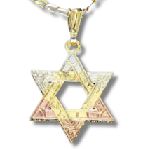 14k GoldPlated Tri Color 6 Point Hexagram Star of David Pendant 20&quot; Figaro Chain - £6.86 GBP
