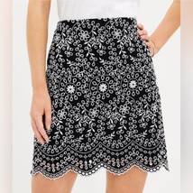 NEW Ann Taylor Loft Black Embroidered White Floral Scallop Edge Shift Skirt Sz 4 - £23.34 GBP