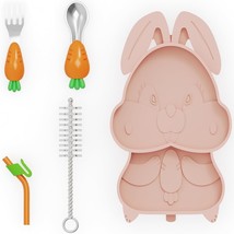 Silicone Baby Feeding Set Includes Toddler Plates, Toddler Forks and Spoons PINK - £22.47 GBP