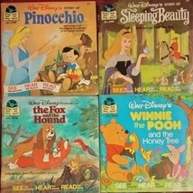 Disney Book and Record LOT Pinocchio, Sleeping Beauty, Fox &amp; Hound Winni... - $67.72