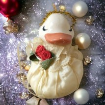 Victorian Goose Ornament Vintage 80s Satin Christmas Handpainted Duck Plush - £12.71 GBP