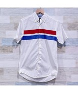 Tommy Hilfiger Flag Stripe Short Sleeve Shirt White Button Down Cotton M... - £23.57 GBP