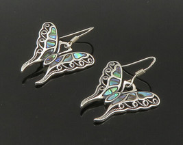925 Silver - Vintage Abalone Shell Butterfly Motif Dangle Earrings - EG11143 - £27.32 GBP