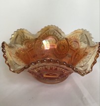 Carnival Glass 6&quot; Berry Sauce Bowl Antique Imperial Twins Marigold Iridescent - $21.73