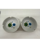 VTG Ash Tray Blue/Green Daisy Flower Power MCM Round Porcelain Lot Of 2 - $41.61 CAD