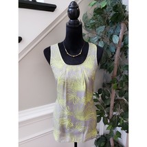 Gap Tank Top Women&#39;s Medium Gray Yellow Floral Lined Pleated Polyester Back Zip - £21.90 GBP