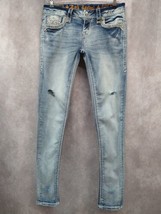 Rock Revival Jeans Rona Skinny 28 Light Wash Distressed Embellished Fleur de Lis - £50.99 GBP