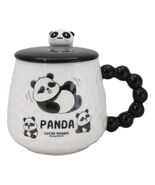 Ceramic Cute Lucky Panda Bear Cartoon With Lid And Panda Head Spoon Mug Cup - $26.53 CAD