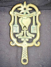 Old Vintage Brass Trivet Sun Tassel Doves Hearts Kitchen Tool Wall Hangi... - $14.84