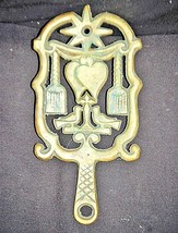 Old Vintage Brass Trivet Sun Tassel Doves Hearts Kitchen Tool Wall Hanging Decor - £11.86 GBP