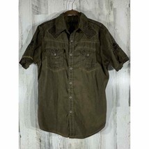 Affliction Black Premium Mens Shirt Olive Green Embroidered Small READ - £15.50 GBP