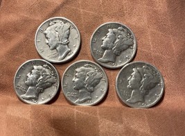 [Lot of 5] Mercury Dimes 1941-1945 90% Silver - £25.29 GBP