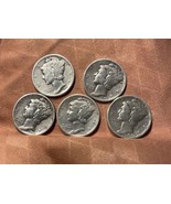 [Lot of 5] Mercury Dimes 1941-1945 90% Silver - £24.89 GBP