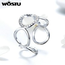 WOSTU 2021 European Round Circle Adjustable Big Ring Clear Zircon Finger Rings F - $11.72
