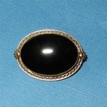 Vintage Gold Filled Genuine Onyx Brooch Pin c1960 Rolyn Providence RI - £34.91 GBP