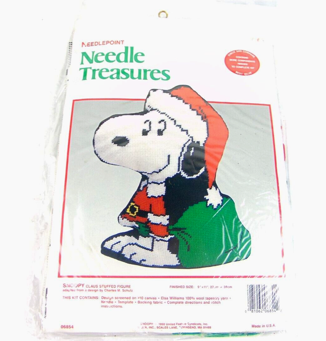 Vintage Needle Treasures Snoopy Clause Needlepoint 06854 Open Package - $49.50