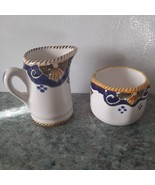 2 Piece Sugar and Creamer Signed Razeto Chile Pottery Blue Yellow As Is - £21.81 GBP