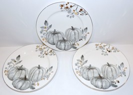 Set Of 3 Grace&#39;s Teaware White With Gray Pumpkins Gold Trim 8&quot; Salad Plates - £35.22 GBP