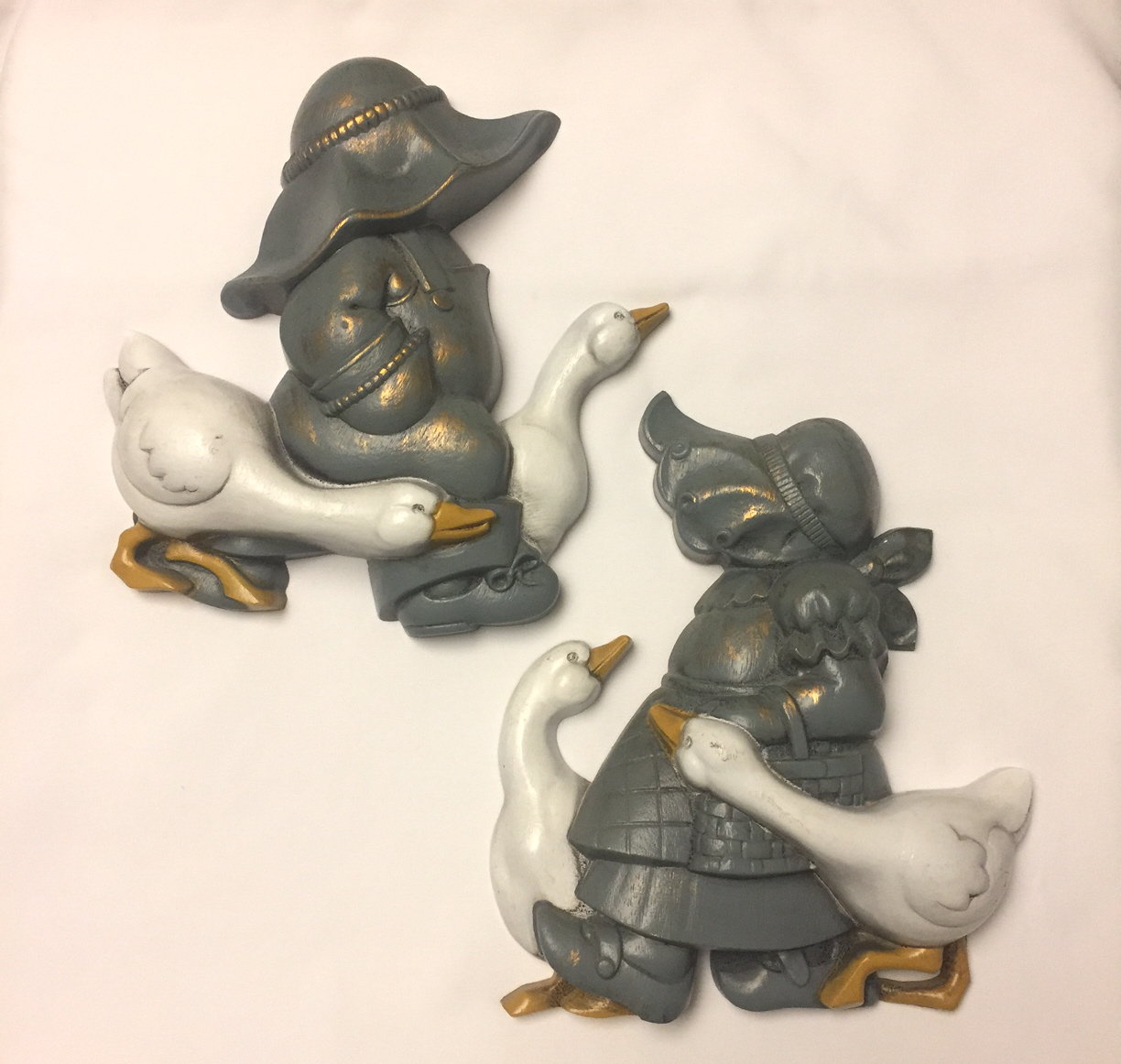 Vintage Burwood Homco wall plaques Goose Promenade boy and girl set of 2 - $6.00