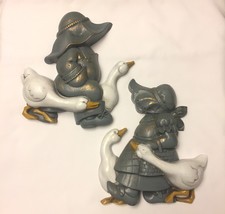 Vintage Burwood Homco wall plaques Goose Promenade boy and girl set of 2 - £4.79 GBP