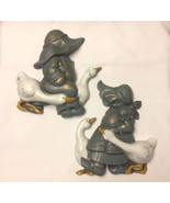 Vintage Burwood Homco wall plaques Goose Promenade boy and girl set of 2 - £4.68 GBP