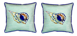 Pair of Betsy Drake Betsy’s Shell - Teal Large Indoor Outdoor Pillows - £70.08 GBP