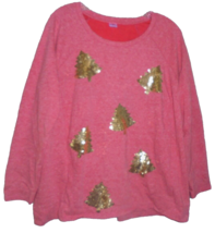 Holiday Time Christmas Womens Size 14W Sweatshirt Red Gold Sequin Trees ... - £4.65 GBP