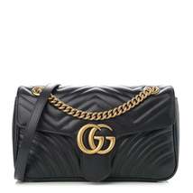Gucci Calfskin Matelasse Small GG Marmont Shoulder Bag Black - £2,073.94 GBP