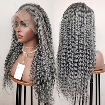 Grey human hair curly lace front wig/slightly dark grey curly wig for women - $337.00+