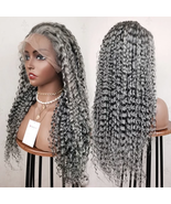 Grey human hair curly lace front wig/slightly dark grey curly wig for women - £215.50 GBP+