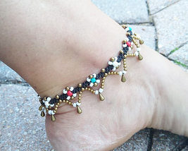 Beaded Flower  Anklet Bracelet  handmade jewelry  Kids Girls  - $13.99
