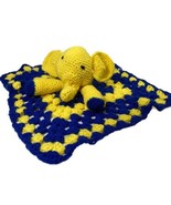 Vtg Handmade Crochet Elephant Lovey Security Blanket Baby Child Toy Blue... - £12.60 GBP