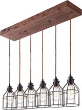 Wellmet 6 Lights Pendant Light for Kitchen Island Farmhouse Linear Wood Flush... - £107.68 GBP