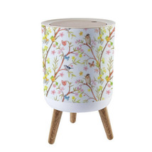 Trash Can with Lid Seamless Texture Birds Sitting on Blooming Branches a... - £83.13 GBP