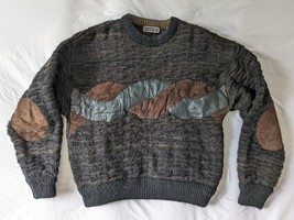 Vintage Saxony Sweater Men&#39;s Size Large 80s Leather Acrylic Mohair 1980s... - $34.03