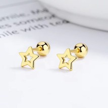 Womens Girls Gold Small Star Ear Stud Earrings Surgical Steel Trendy Jewelry - £11.29 GBP