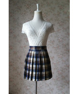 Brown Navy Plaid Skirt Outfit Women A-line Pleated Short Plaid Skirt (US... - $39.57 CAD